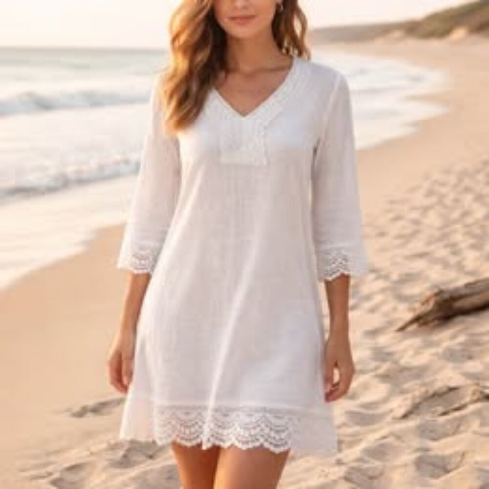 NEW-Italian White Bohemian Cotton Beach Cover Up